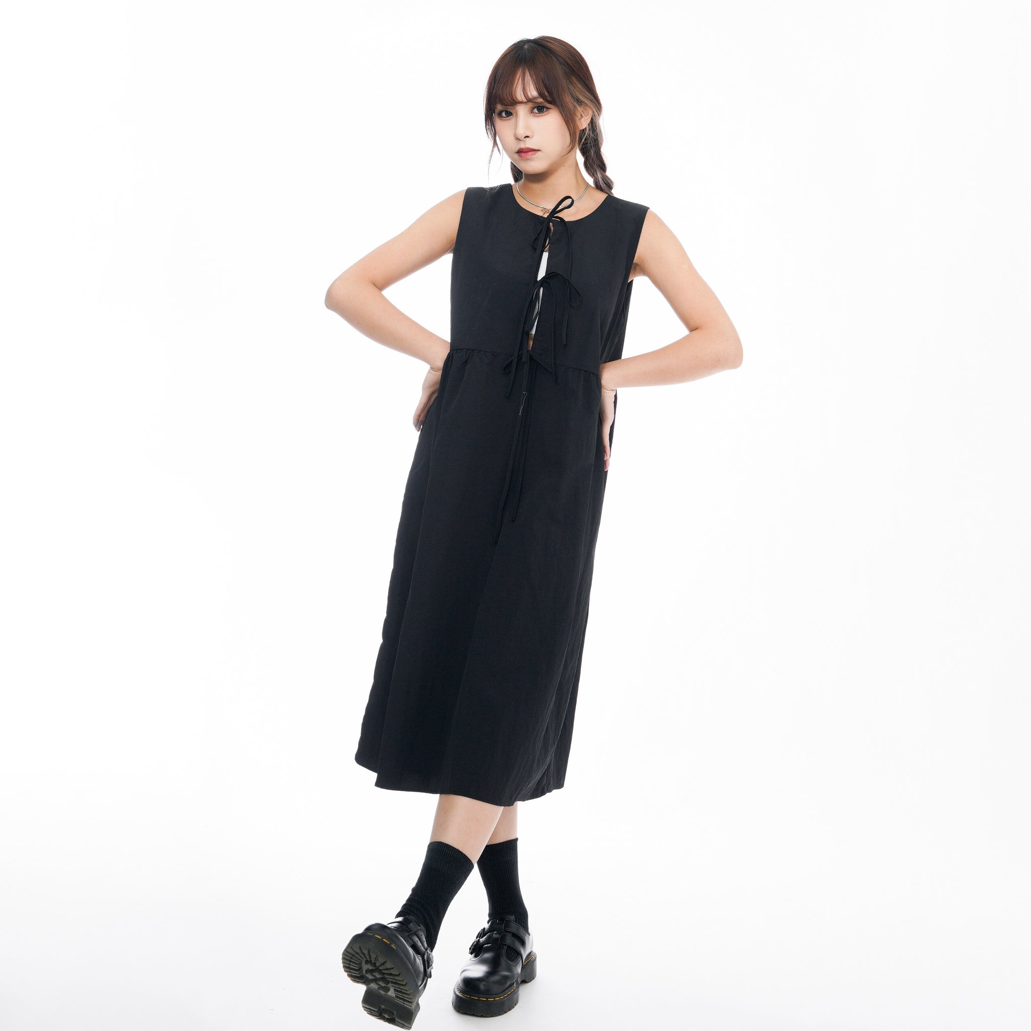 2WAY 3RIBBONS TANK TOP LAYERED DRESS/ 2色