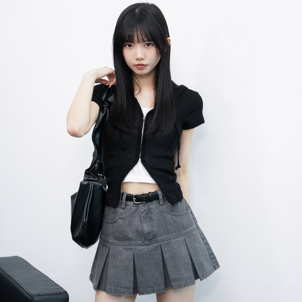 [BEST] PIGMENT PLEATED MINI SKIRT BELT SET/ 3色