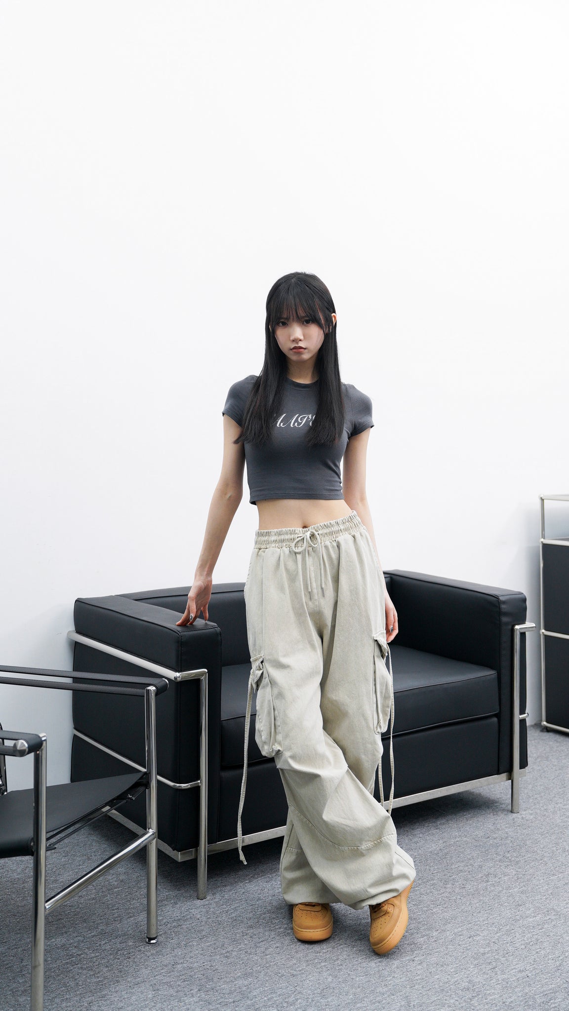 [UNISEX] 極高腰水洗STRING CARGO BANDING PANTS/ 1色