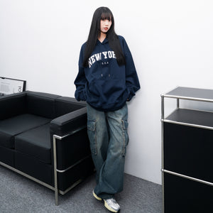 [UNISEX] 啪啪鈕調節長短! SLAT CARGO BANDING DENIM PANTS/ 2色