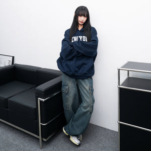 [UNISEX] 啪啪鈕調節長短! SLAT CARGO BANDING DENIM PANTS/ 2色