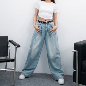 BELTED SOFT PIN-TUCK HIGH WAIST DENIM PANTS/ 2色