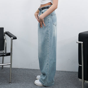 BELTED SOFT PIN-TUCK HIGH WAIST DENIM PANTS/ 2色