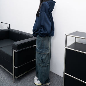 [UNISEX] 啪啪鈕調節長短! SLAT CARGO BANDING DENIM PANTS/ 2色