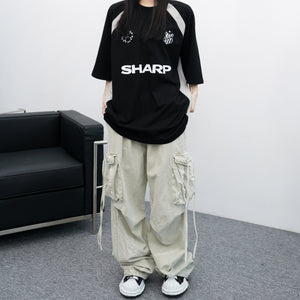 [UNISEX] 極高腰水洗STRING CARGO BANDING PANTS/ 1色