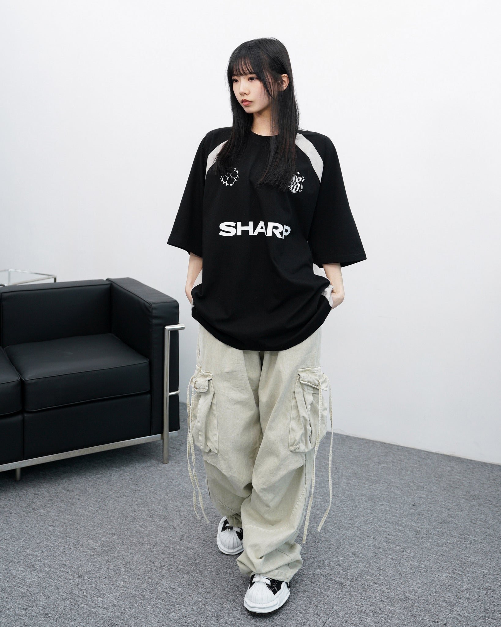 [UNISEX] 極高腰水洗STRING CARGO BANDING PANTS/ 1色