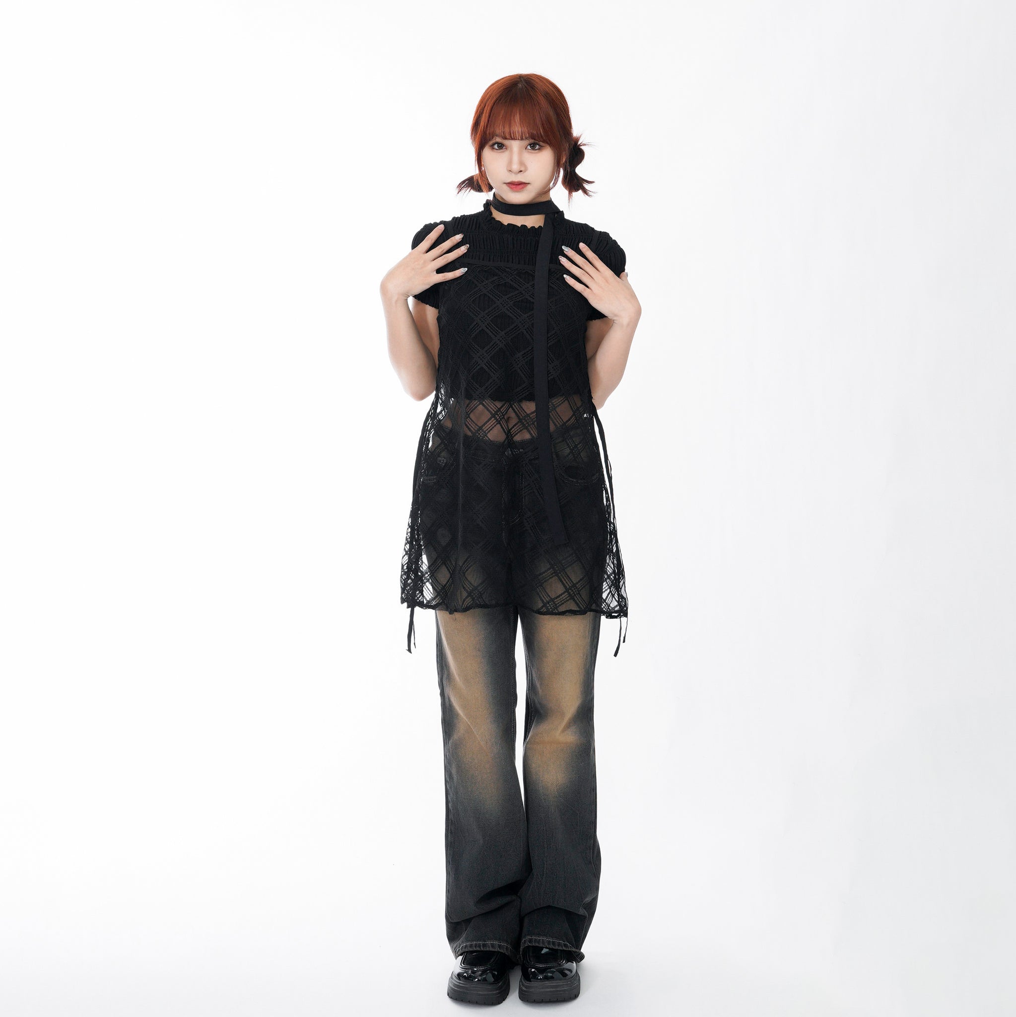 皺皺彈性MAX RUFFLE CHIFFON CROP TEE/ 2色