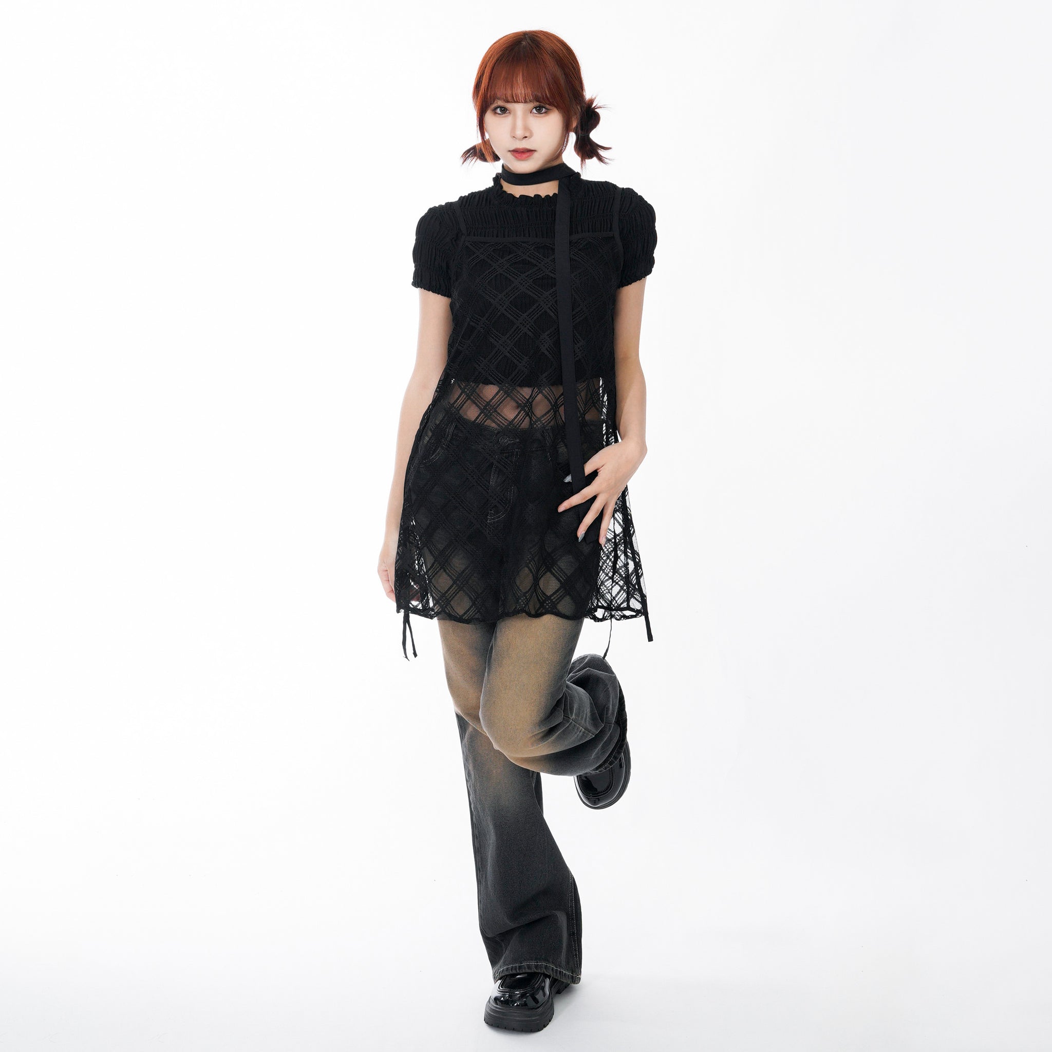 皺皺彈性MAX RUFFLE CHIFFON CROP TEE/ 2色