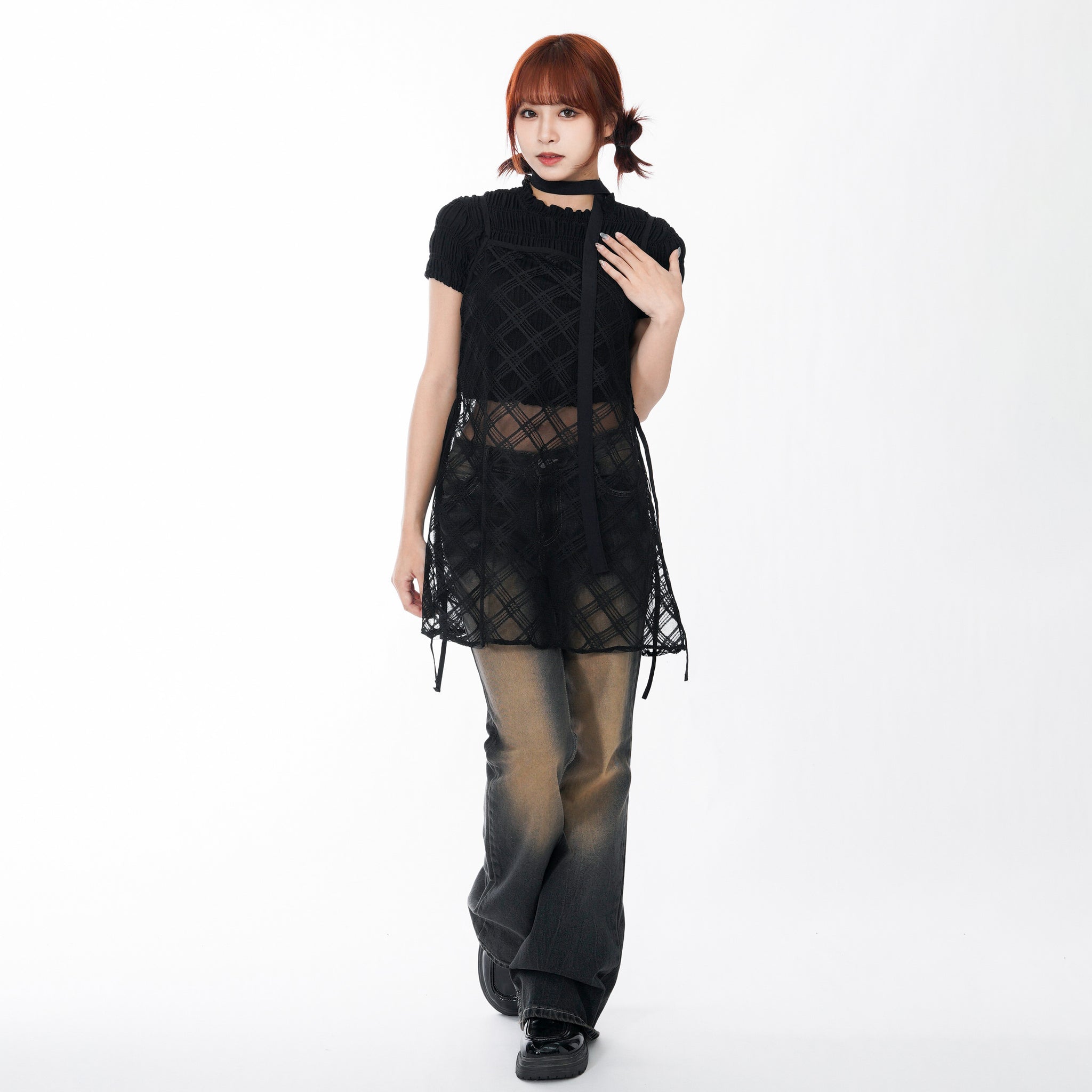 皺皺彈性MAX RUFFLE CHIFFON CROP TEE/ 2色