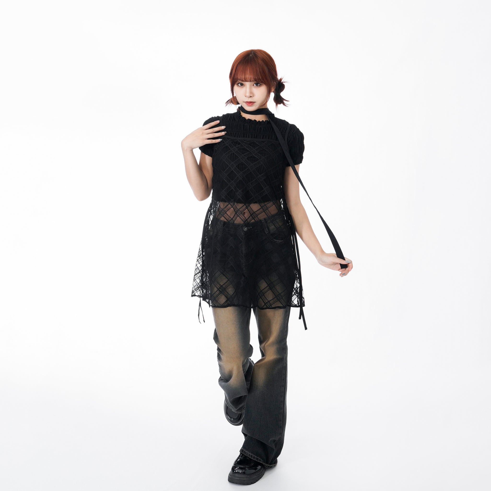 皺皺彈性MAX RUFFLE CHIFFON CROP TEE/ 2色