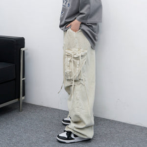 [UNISEX] 極高腰水洗STRING CARGO BANDING PANTS/ 1色