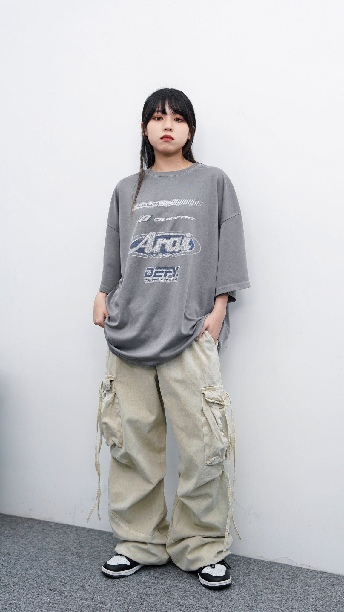 [UNISEX] 極高腰水洗STRING CARGO BANDING PANTS/ 1色