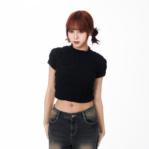 皺皺彈性MAX RUFFLE CHIFFON CROP TEE/ 2色