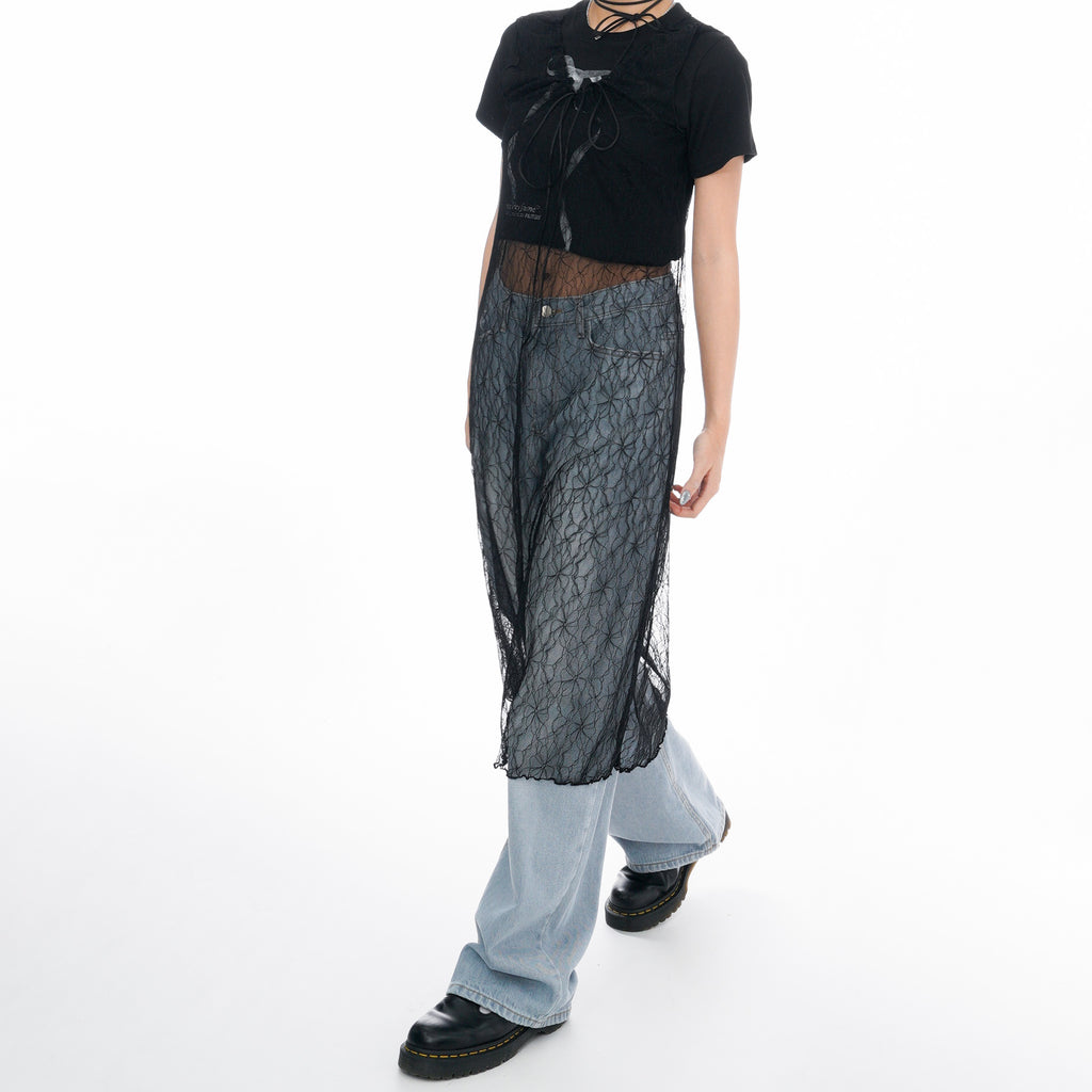 疊穿OK! Routine High-waist Wide Denim Pants/ 1色