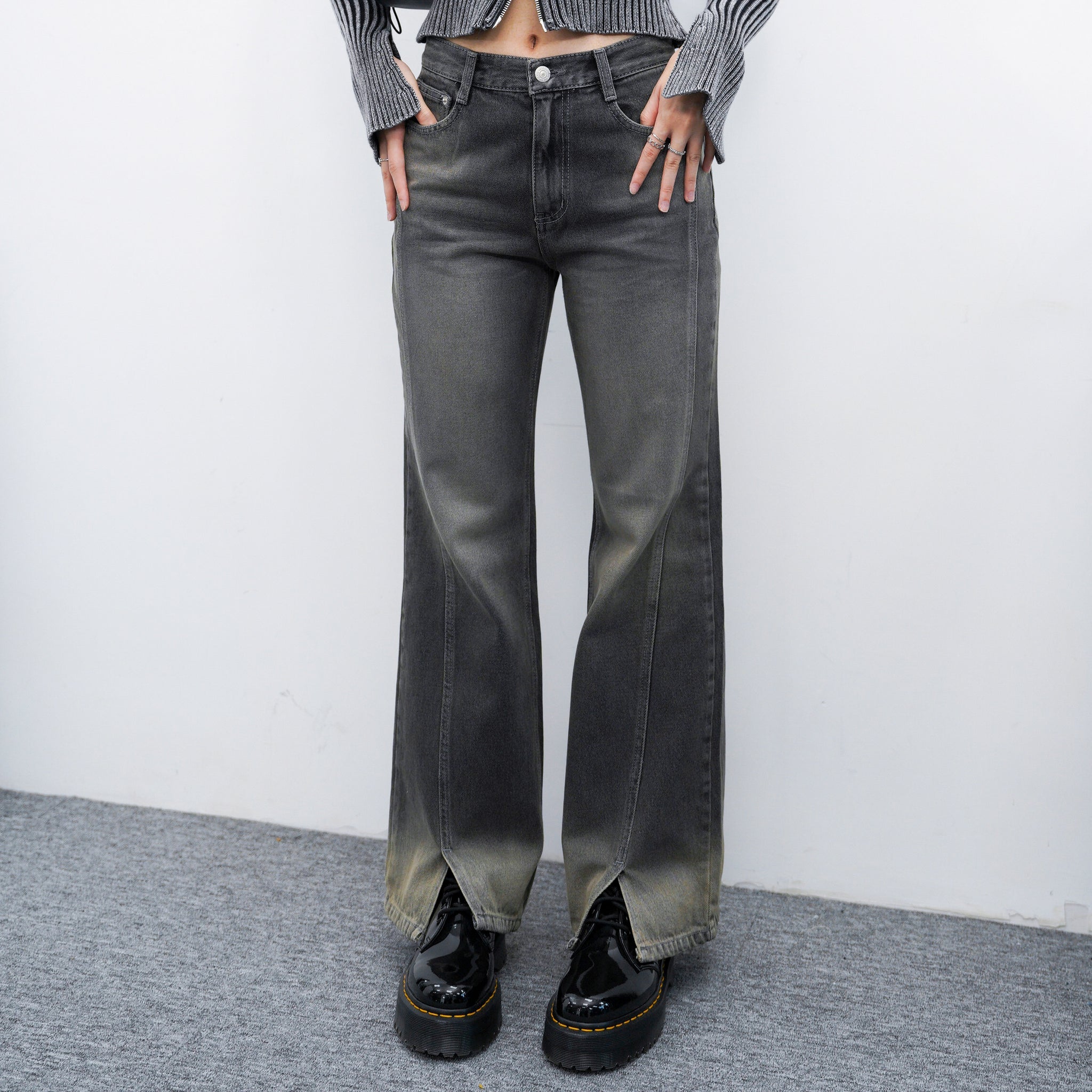SWIFT FRONT SLIT WASHED BOOTCUT JEANS/ 1色