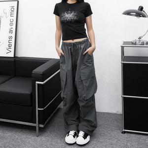 [UNISEX] Big Cargo Wide Nylon Pants/ 4色