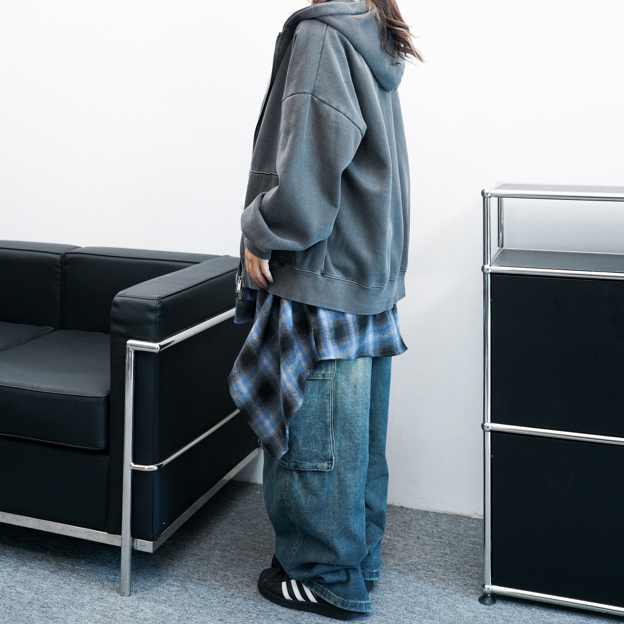 [UNISEX] 啪啪鈕調節長短! SLAT CARGO BANDING DENIM PANTS/ 2色