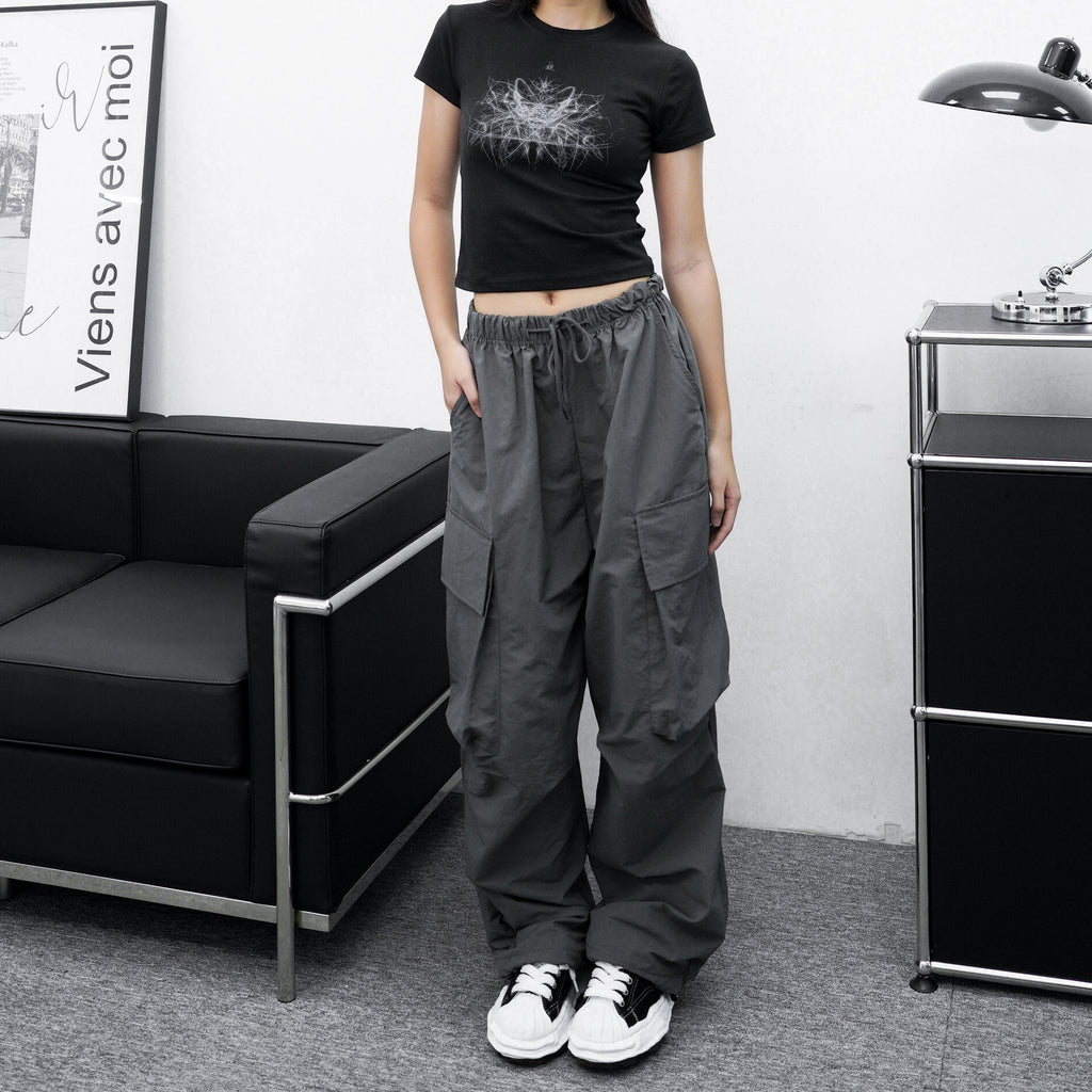 [UNISEX] Big Cargo Wide Nylon Pants/ 4色