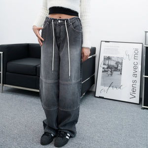 [UNISEX] Moodie Washed Waist String Denim Pants/ 1色