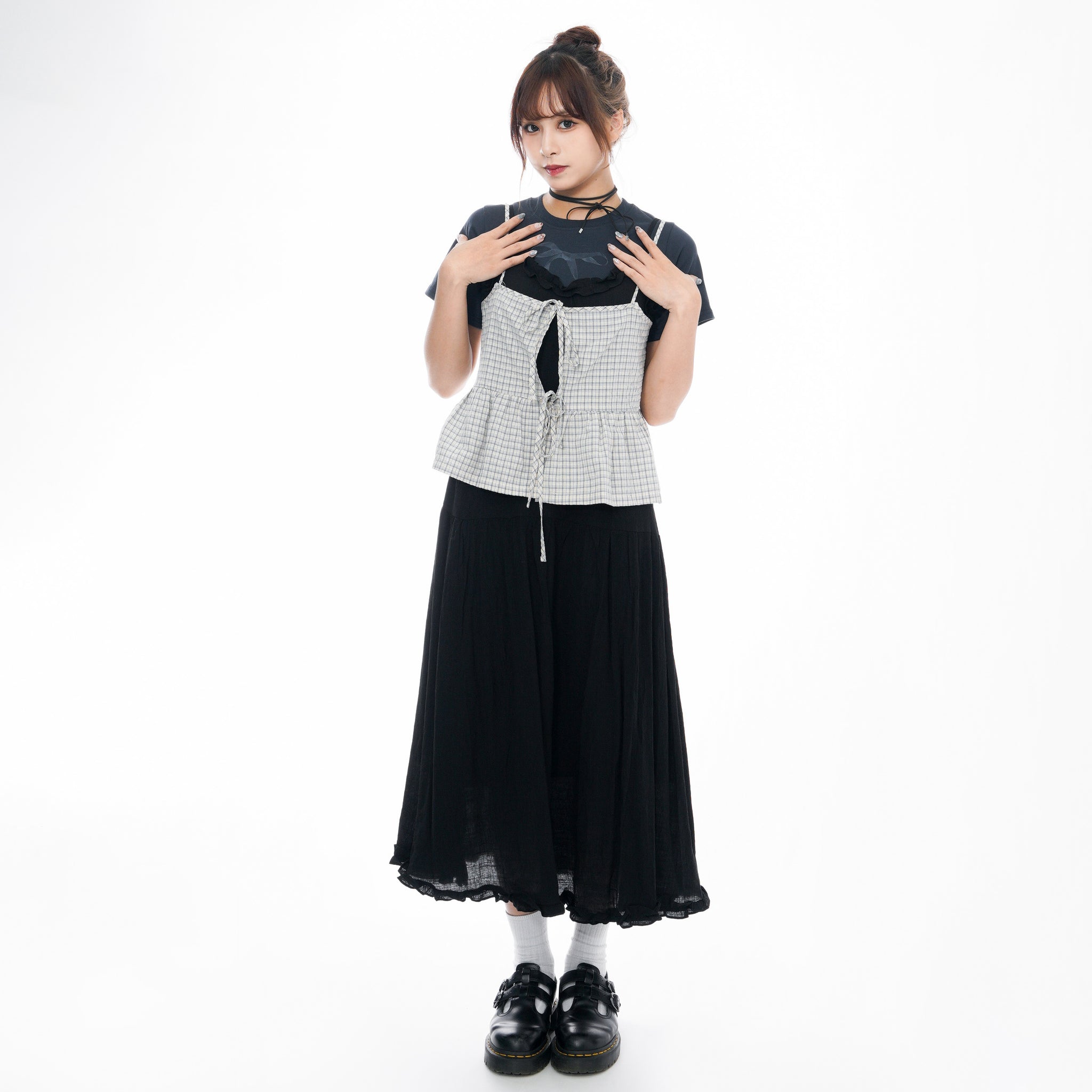 CHECK RIBBON STRAP SLEEVELESS TOP/ 2色