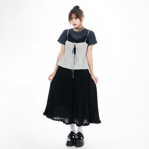 RUFFLED LAYERED FRILL SHIRRING LONG DRESS/ 2色