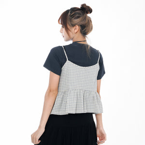 CHECK RIBBON STRAP SLEEVELESS TOP/ 2色