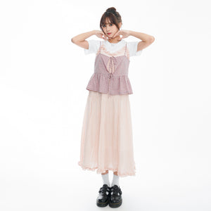 RUFFLED LAYERED FRILL SHIRRING LONG DRESS/ 2色