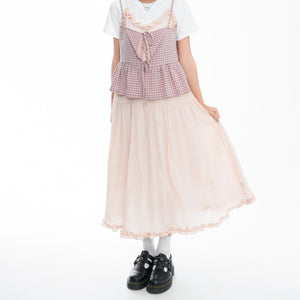 RUFFLED LAYERED FRILL SHIRRING LONG DRESS/ 2色