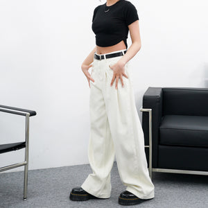 BELTED SOFT PIN-TUCK HIGH WAIST DENIM PANTS/ 2色