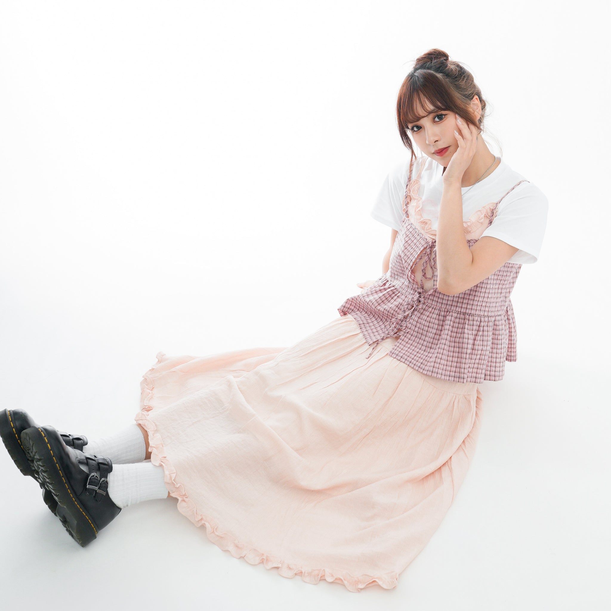 RUFFLED LAYERED FRILL SHIRRING LONG DRESS/ 2色