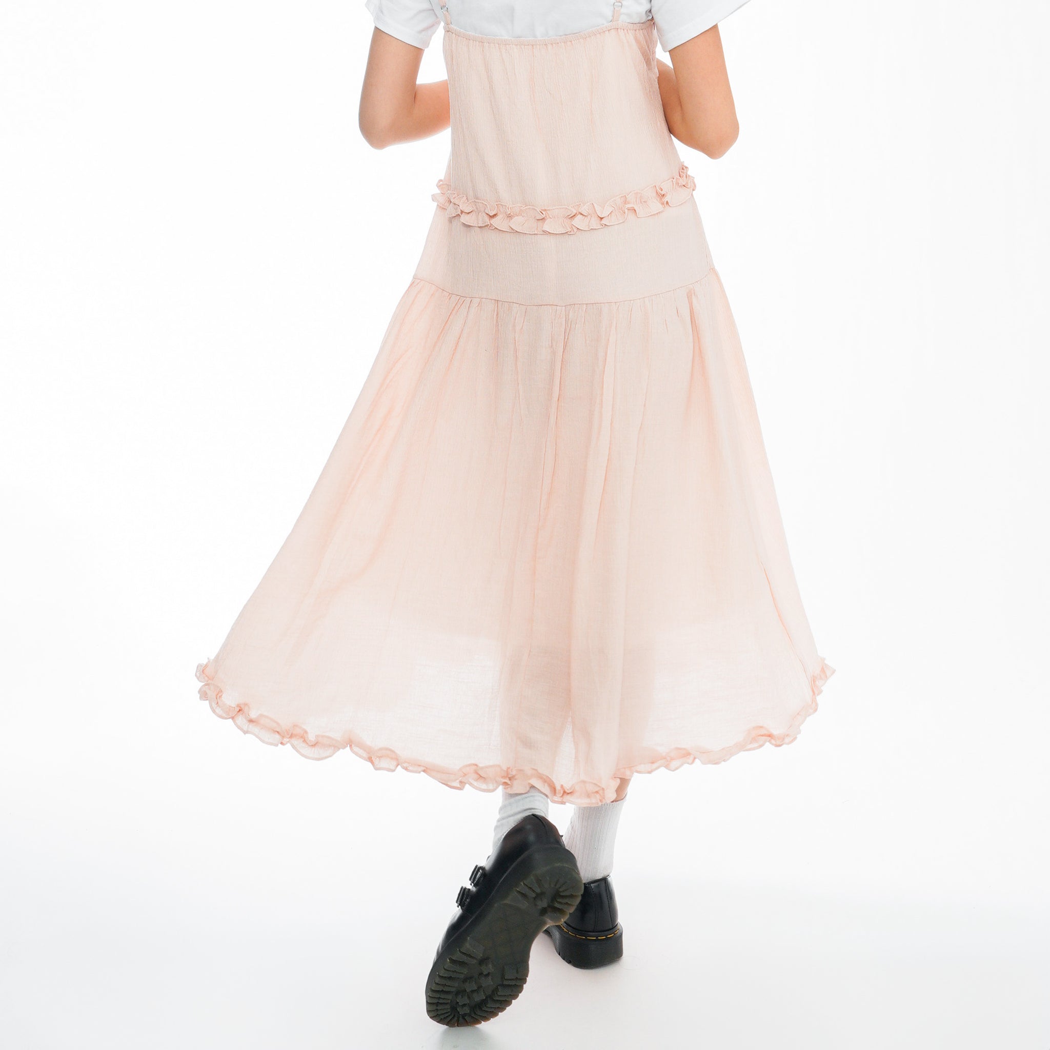 RUFFLED LAYERED FRILL SHIRRING LONG DRESS/ 2色