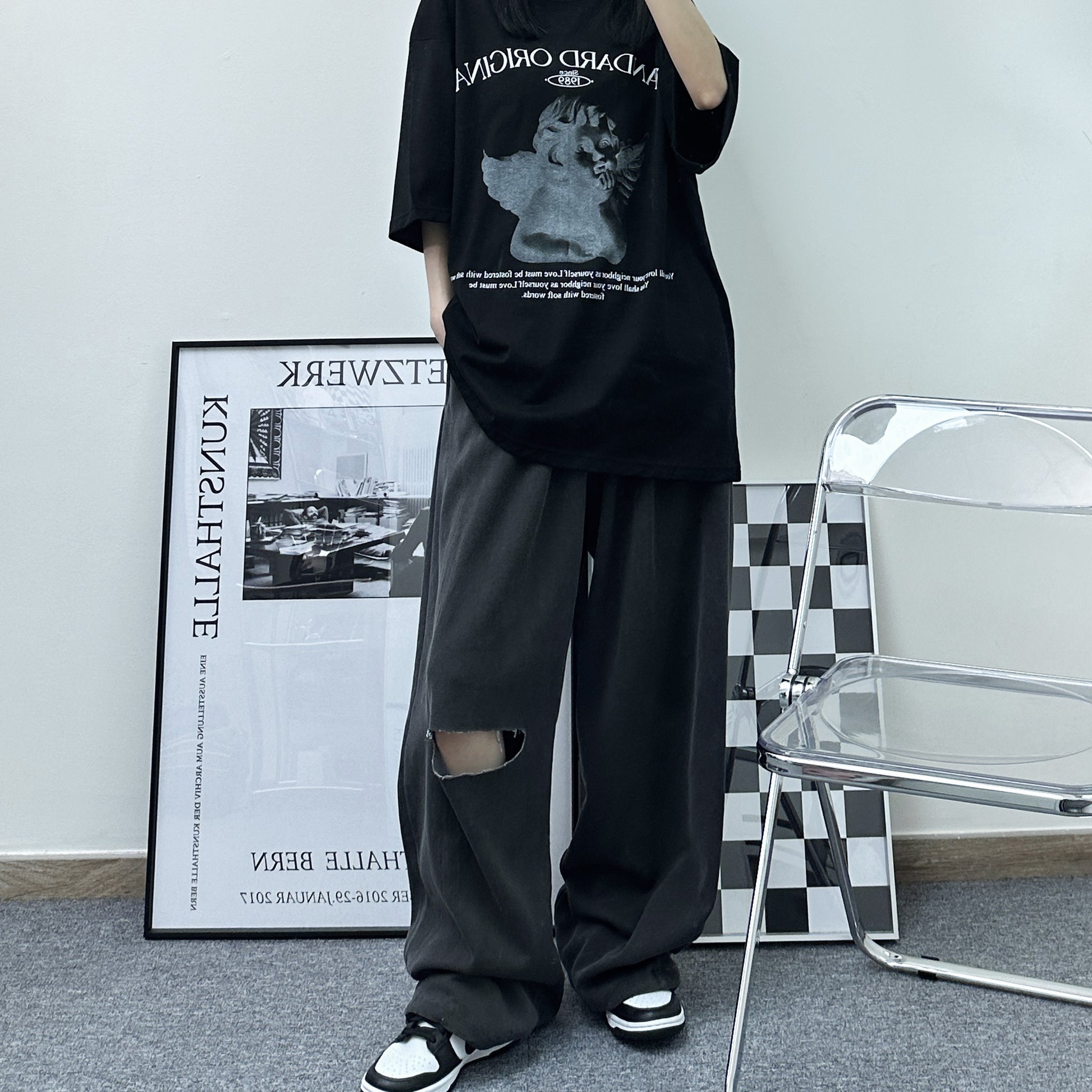 [UNISEX] Dyeing Damage Hole Sweatpants/ 2色