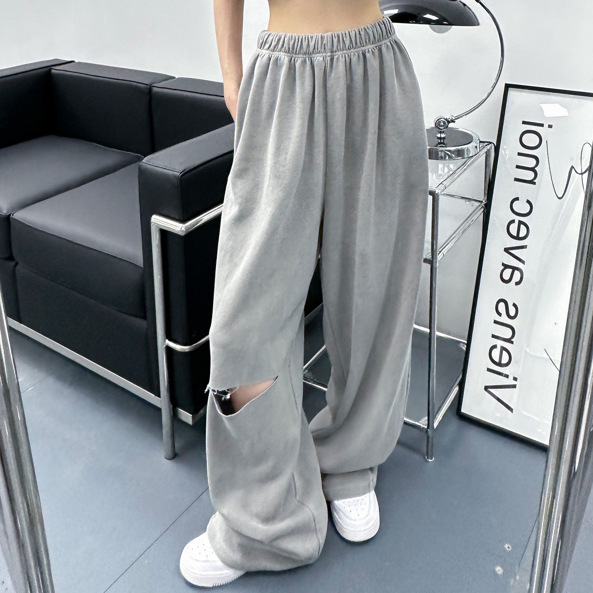 [UNISEX] Dyeing Damage Hole Sweatpants/ 2色