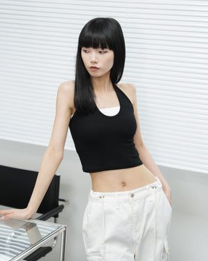 [HOT] Ribbed Halter Neck Sleeveless Top/ 2色