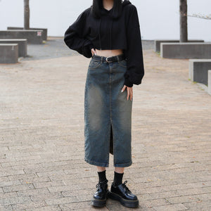 [前開衩] Vintage Washed Long Skirt/ 1色