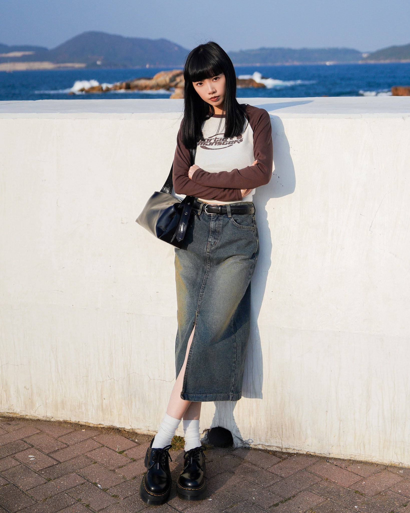 [前開衩] Vintage Washed Long Skirt/ 1色