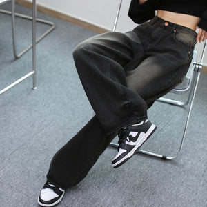 [超高腰]泛黃Vintage Brushed Wide Black Denim Pants/ 1色