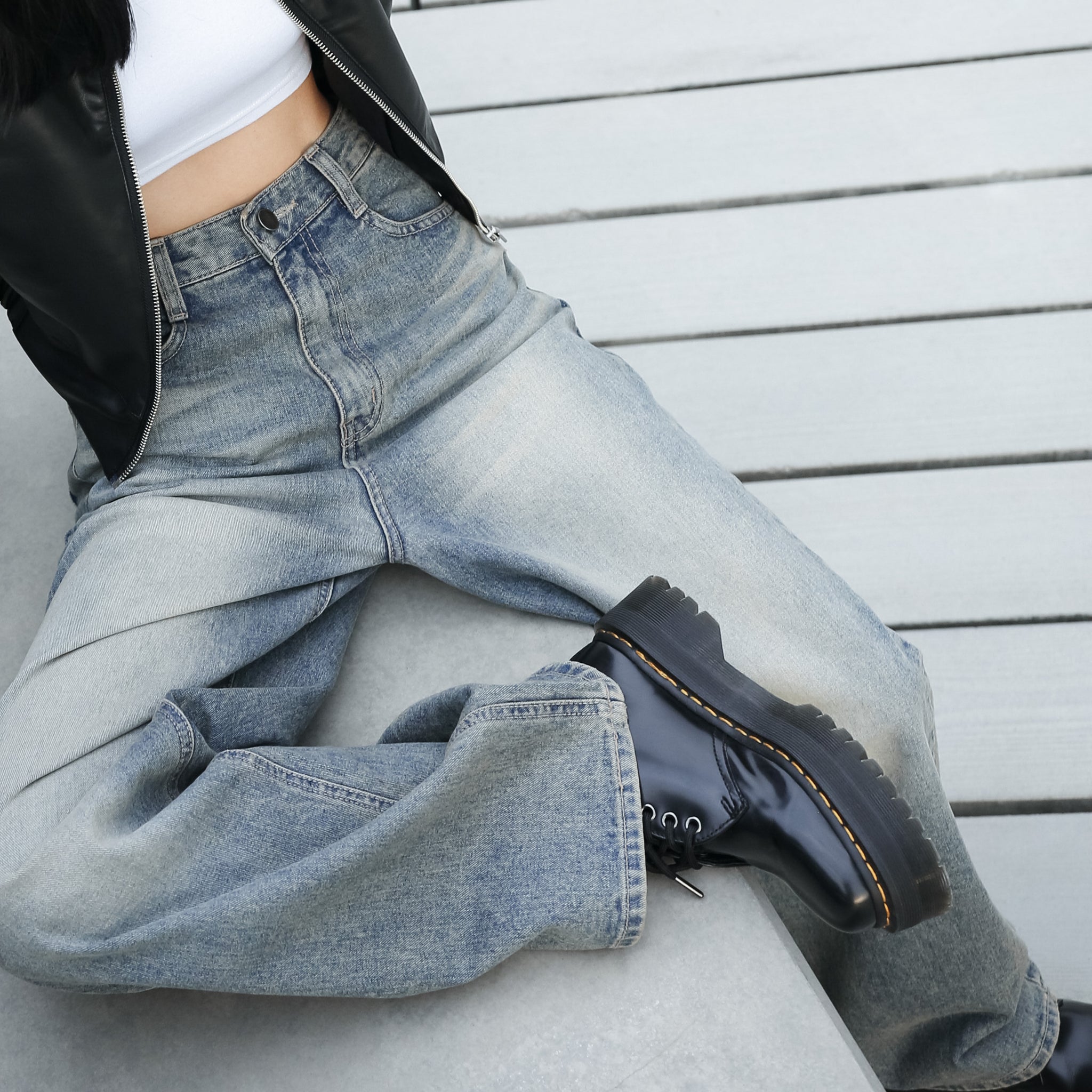 Vintage Washed Wide Denim Pants/ 1色