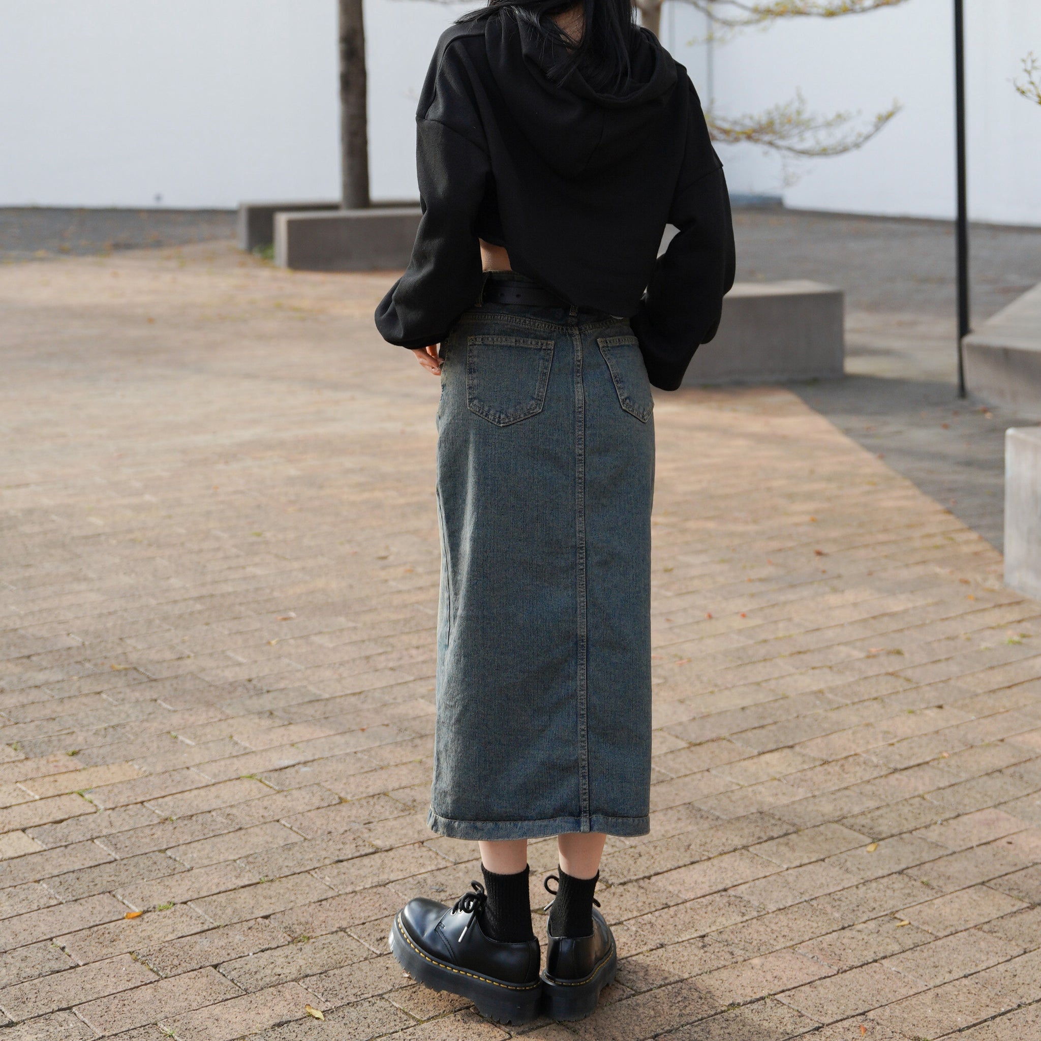 [前開衩] Vintage Washed Long Skirt/ 1色